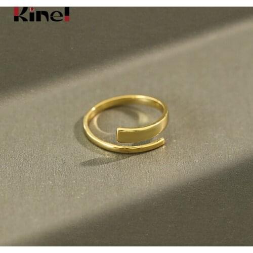 Kinel Korean Jewelry Ring Ladies 925 Sterling Silver Adjustable INS Opening Minimalist 18K Gold Rings for Women Bijoux