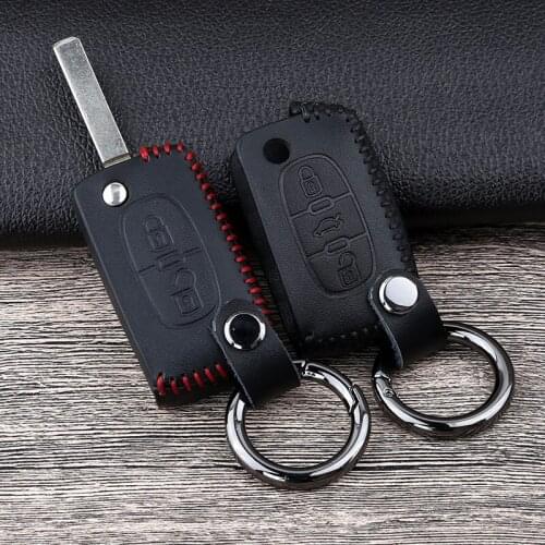 Leather Car Key Cover Case For Citroen C2 C3 C4 C5 C6 C8 Xsara Picasso For Peugeot 107 206 207 208 306 307 308 407 408 508 RCZ