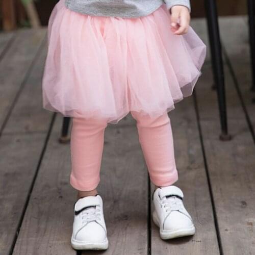 Baby Girls Culottes Fashion Mesh Skirt Leggings Fake Two Pieces Toddler Girls Pants Spring Autumn Trousers Leggings for Girls