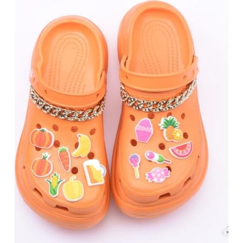 Best Sell 1 Pcs PVC Croc Shoes Charms Vegetable Fruit JIBZ Decorations Ice Cream Drink Juice Bracelet Accessories Kid Candy Gift