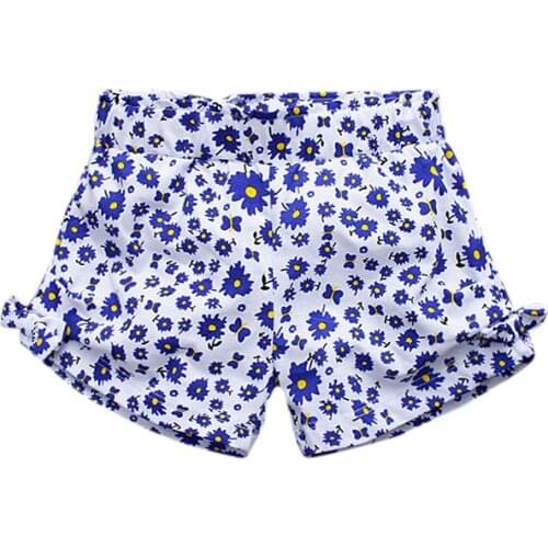 Little Maven New Summer Brand Children Lovely Blue Flowers Quality Bows Cotton Knitted Girls Casual Latern Elastic Waist Shorts
