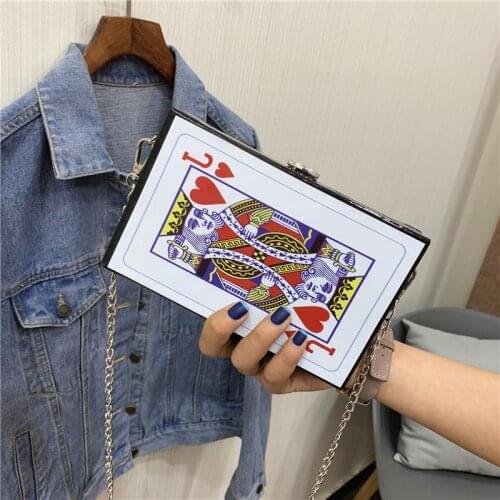 Small Bag Printed Chain One Shoulder Bag Female Personality Poker Womens Box Small Bag