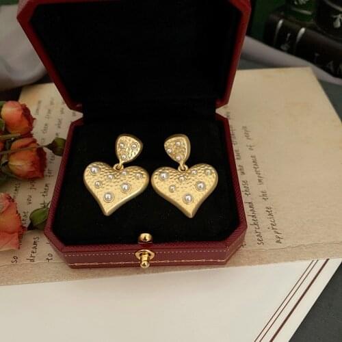 Lovely Heart Earrings Drop Pearls Alloy Metal Cute Trendy Temperament Wedding Holiday Mujer Gifts For Party