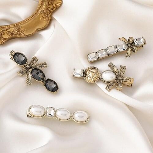 Fashion Vintage Hairwear Hair Accessories Barrettes for Women Retro Bowknot Black White Acrylic Hair Clips Jewelry Accessories