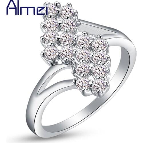 New Almei 5%Off Ring Female Womens Jewellery Fashion Jewellery Silver Gift Anillos Plata Mujer Engagement CZ Zircon Rings J219