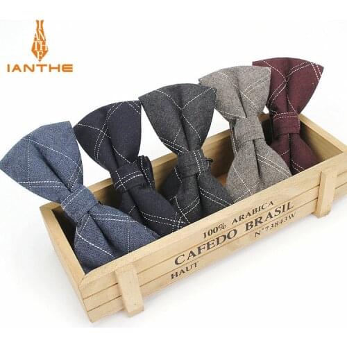Ianthe Brand New Mens Vintage Check Cotton Bow Tie Wedding Suit Bowtie For Man Male Neckwear Fashion Butterfly Gravata Necktie