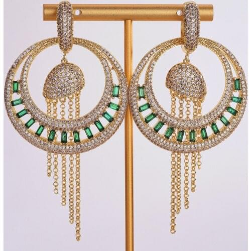 European and American popular womens long earrings all-match light luxury nightclub gold-plated earrings tassel full diamond gr