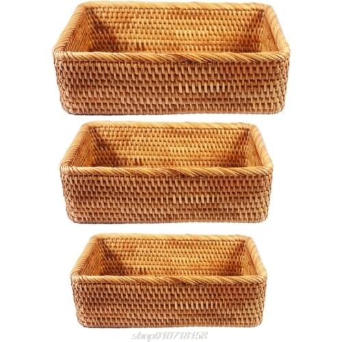 Rectangular Hand-woven Basket Rattan Candy Storage Picnic Tray Food Bread Dish Multipurpose Drying Food Storage A14 21 Dropship
