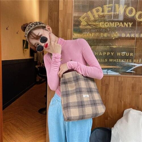 Retro Armpit Bag Handbags Woolen Plaid Shoulder Bag Autumn and Winter Leisure College Wind Diagonal Bag