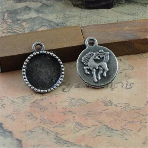 RONGQING 100pcs/lot Antique Bronze 14mm Horse Pendant Cabochon Settings 14mm Cameo Base Jewelry Crafts