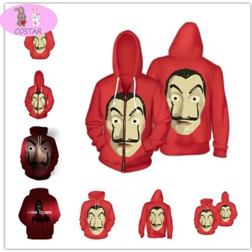 Salvador Dali Movie Costume Money Heist The House of Paper La Casa De Papel 3 Cosplay Halloween Hooded Sweater Jacket Sweatshirt