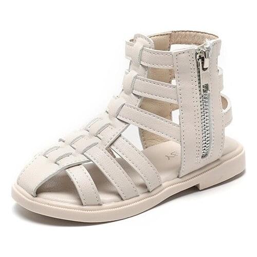Girls Toes-capped Sandals 2021 Summer New Girls Cute Princess Gladiators Soft Sole Side Zipper Roman Shoes Fashion Breathable