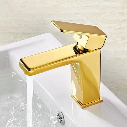 Basin Faucet Brass Hot & Cold Bathroom Sink Mixer Crane Tap With Filling Valve Pop-up Drainer Deck Mounted Single Handle Gold