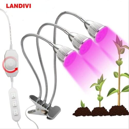 LED Grow Light 15W Triple Heads LED Plant Grow Lamp with Rotary Dimmer Switch Full Spectrum Swivel Individual Switch Control