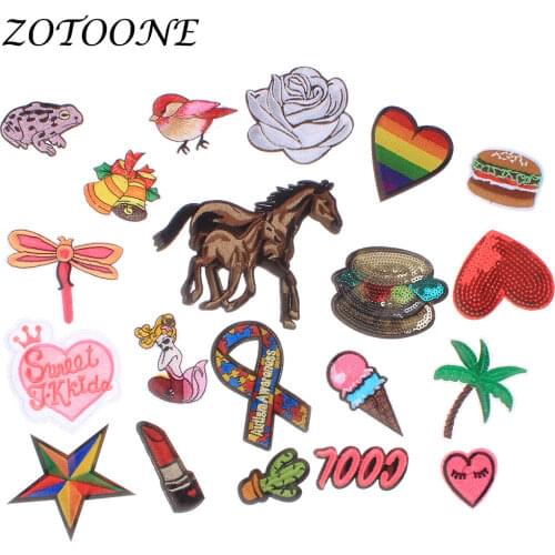 Animal Horse Iron on Patches for Clothing Flower Christmas Letter Applique Embroidery Flower Patches Clothes Decoration Pride E