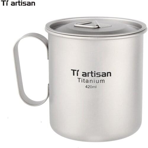 Tiartisan Titanium Cup 420ml Coffee Tea Mug Ultralight Metal Milk Mug Handgrip Drinkware For Home or Outdoor