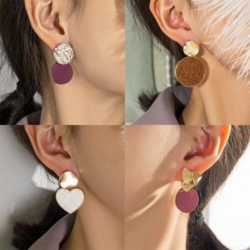 X&P New Statement Round Korean Drop Earrings 2020 for Women Fashion Vintage Geometric Acrylic Dangle Hanging Earring Jewelry