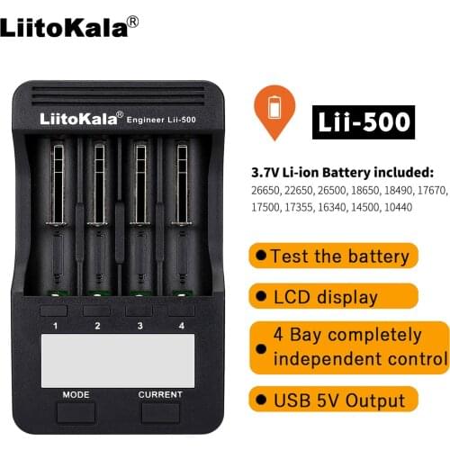 LiitoKala lii-500 3.7V 1.2V 18650 26650 16340 14500 10440 18500 Ni-MH Li-ion Battery Charger w/ 4 Battery Slots LCD Display