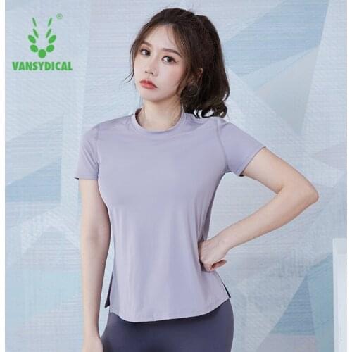 VANSYDICAL Running Shirt Women Finger Hole Short Sleeve Mesh Patchwork Yoga Tops Gym Clothing Fitness Sportwear Workout Shirt