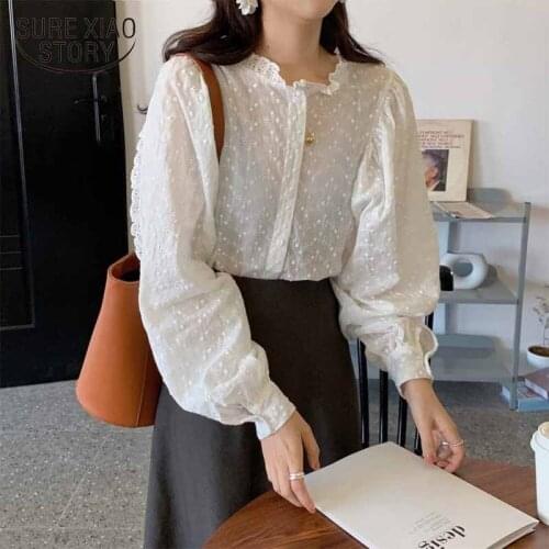 Blusas Vintage Woman Shirts 2021 Autumn White Tops Blouse Solid Chic Women Blouse Puff Long Sleeve Sweet Korean Style 10970