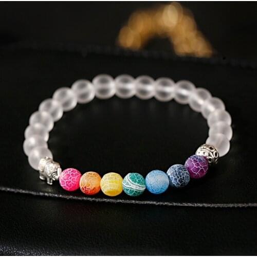 Casual Fashion 8mm Seven-Color Weathered Stone Elephant Beaded Elastic Bracelet Ladies Charm Bracelet Jewelry Accessories