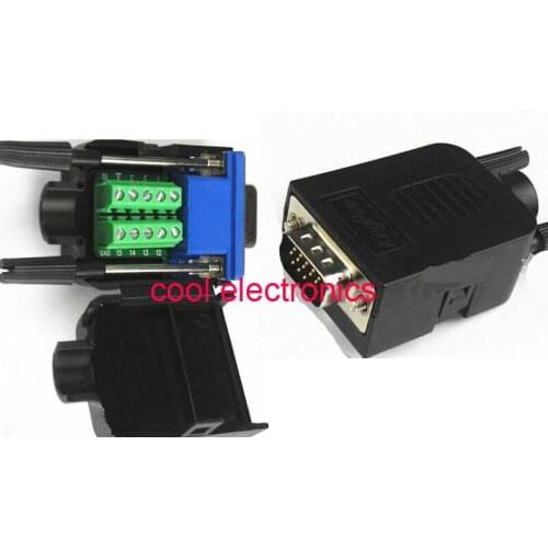 10pcs 15 pin DB15 Adapter Connector D-SUB VGA Terminal with Plastic Cover 3+6 Data Cable
