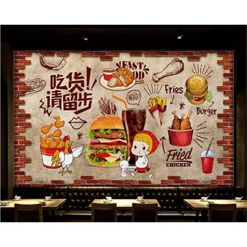 Beibehang 3d wallpaper Custom wall sticker brick wall delicious burger fast food restaurant decorative mural tooling background