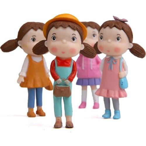 4pc Girl Doll Mini Figures Miniatura Dollhouse Garden Home Bonsai Decoration Miniature Craft Ornament Micro DIY Cake Decor