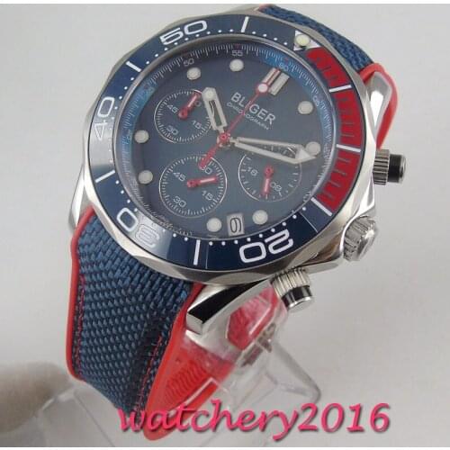41mm Quartz Men Watch Sapphire Glass Chronograph Date Function Rubber Strap