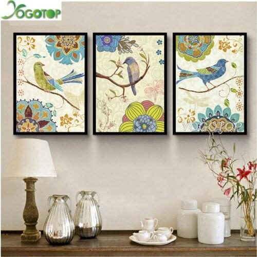 Diy 5d Diamond Painting Triptych Abstract flower bird Cross Stitch Round square Diamond Embroidery Home art decoration ML1388
