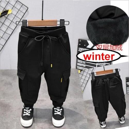 Boys plus velvet pants childrens sports pants winter 2019 new boy boy trousers thick warm to wear outside 2-6years