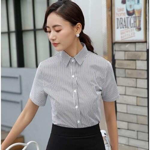 TUHAO Plus Size 4xl 3xl Blouses Formal Safari Style Button Striped Patchwork Summer Shirts Office Lady Blouse Tops HN174