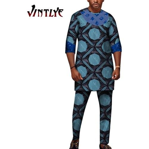 Large Size Dashiki Suits African Clothes for Men 2 Piece Sets Print Shirt and Pants Nigerian Robes Men African Outfits WYN1528