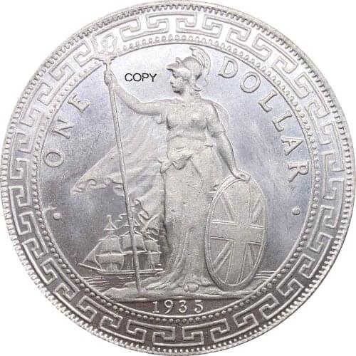 United Kingdom 1 Dollar British Trade Dollar 1935 One Dollar Cupronickel Plated Silver Hong Kong Yi Yuan Copy Coin