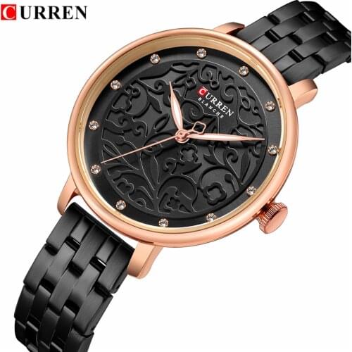 New Ladies 2019 CURREN Stylish Brand Quartz Watches Women Casual Dress Beautiful Steel Clocks Black Strap 9046 Montre Femme