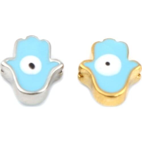 DoreenBeads Religious Spacer Beads Symbol Hand Gold/Silver Color Blue Eye Enamel DIY Making Earrings Bracelets Jewelry,10PCs
