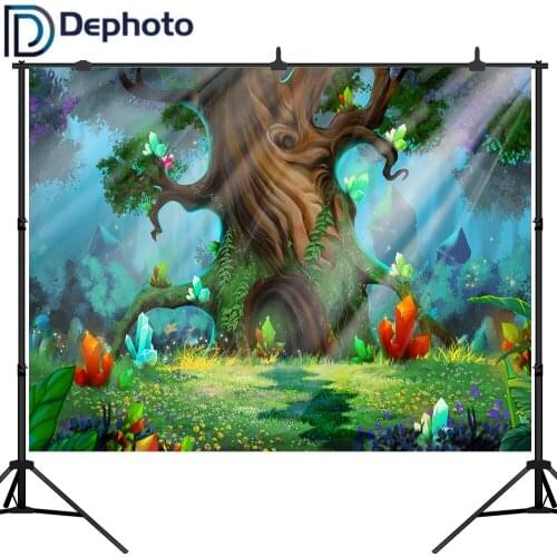 DePhoto Photography Backdrop Woodland Meadow Flower Tree Crystal Fairy Tale Background Photo Studio Photophone Photocall Shoot