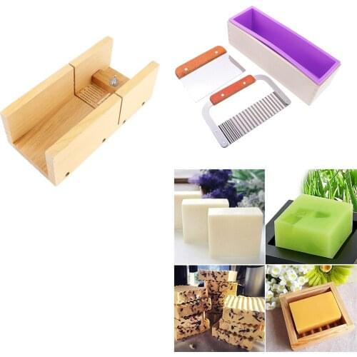 4pcs Soap Making Mold With Wooden Box + 2x Cutter + Adjustable Cutter Mould Soap Making Accessories