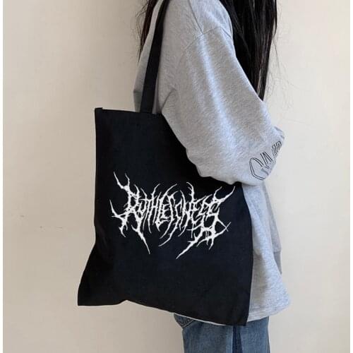 Gothic women canvas bag cartoon letter Harajuku casual punk dark shopper bag large capacity new funny hip-hop women shoulder bag