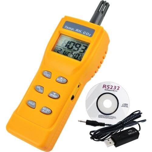 CO2, RH & Temp Real-Time Monitor Kit Set w/PC Software Recording Analyzer, Indoor Air Quality Carbon Dioxide Meter Sensor