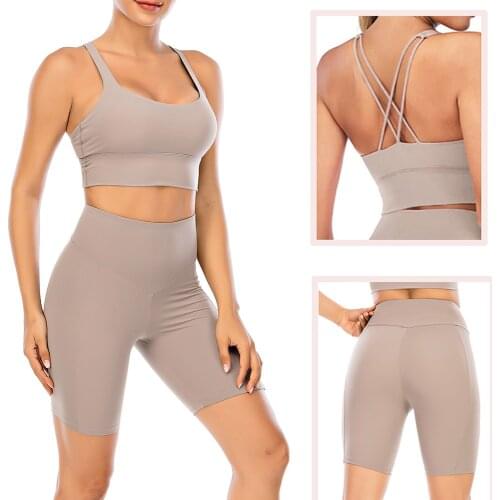 2 Piece Set Workout Clothes Women Sexy U Neck Sports Bra Shorts Fitness Set Sportswear Women Gym Clothing Athletic Yoga Set