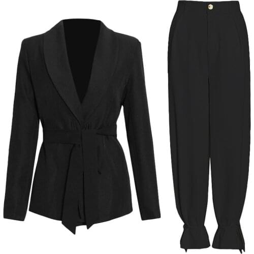 New Design Two Pcs Suit White Black Blazer Pant Suits Fashion Women Blazers Harem Pants Trousers Pants Two Pcs Set High Quality