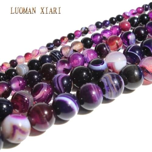 LUOMAN XIARI Round Natural Purple Striped Agate Stone Beads For Jewelry Making DIY Bracelet Material 4/6/8/10/12mm Strand 15