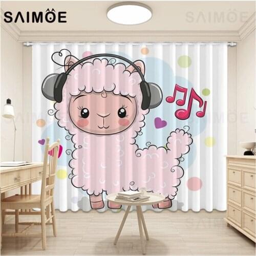 Cute Pink Alpaca Curtains Cartoon Curtains In Children' s Room Musical Note Modern Art Girls Bedroom Curtain Ultra Micro Shading