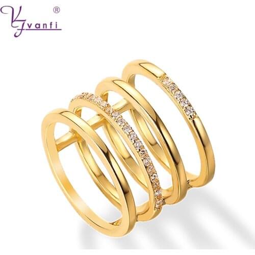Kfvanfi Fashion Jewelry Trendy Design Simple Round Brass CZ Stone Zirconia Gold Silver Color Ring For Women Bague Femme