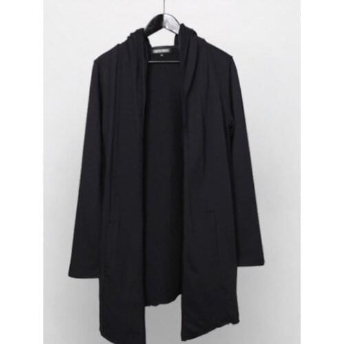 Spring and Autumn mens new solid color cardigan hoodie mens slim mid length mens large size windbreaker coat without buttons