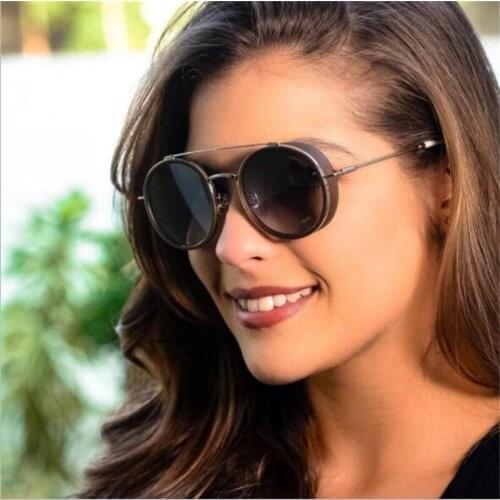 2021 new steampunk glasses women Mens round metal windproof sunglasses Retro plastic ring toad mirror