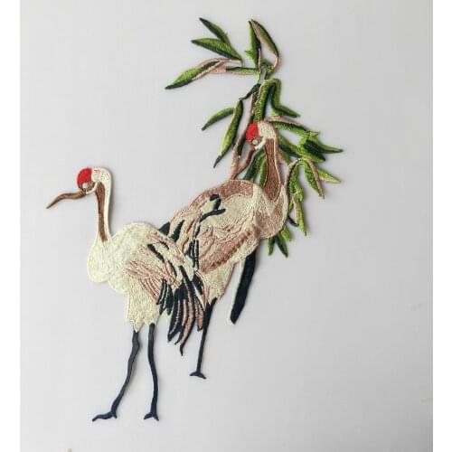 New Double Crane Embroidery Sew On Patch Badge Clothes Fabric Transfers Lace Trim Applique Bird DIY Accessories