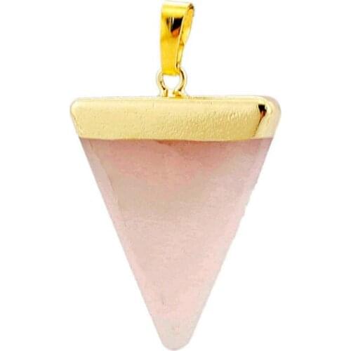 Gold Color Plated Triangle Geometric Pendants Women Men European and American Simple Natural Quartz Amethysts Opal Stone Pendant