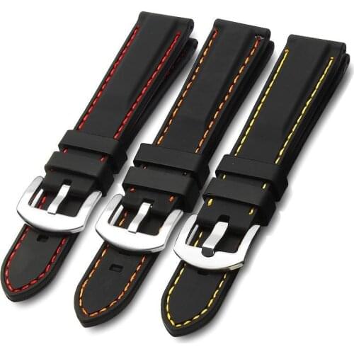 Silicone Watch Bands High Quality Sports Waterproof Soft Rubber Watch Strap 18mm 20mm 22mm 24mm Metal Buckle Watch Clock Belt